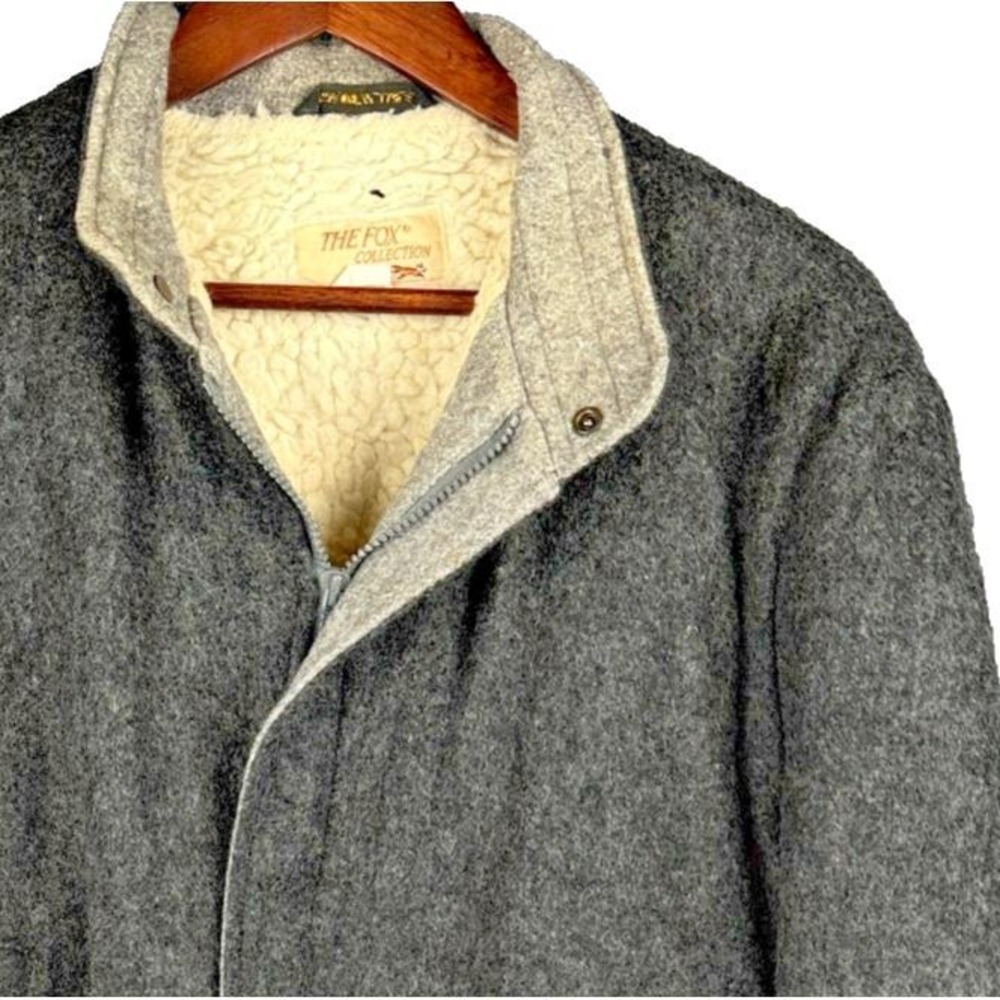 Fox Collection Jacket Vintage 80s Sherpa Lined Wool Bomber Mens M Zipper Missing